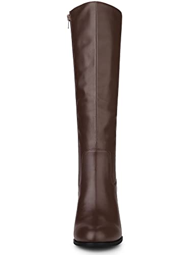 Allegra K A22062300UX0053 Women'S Round Toe Block Heeled Coffee Knee High Boots thumb #1