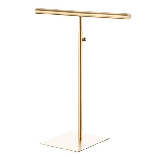 uxcell Necklace Display Stand Adjustable Height Jewelry Rack T Bar Tabletop Purse Holder for Home Boutique Store - Gold