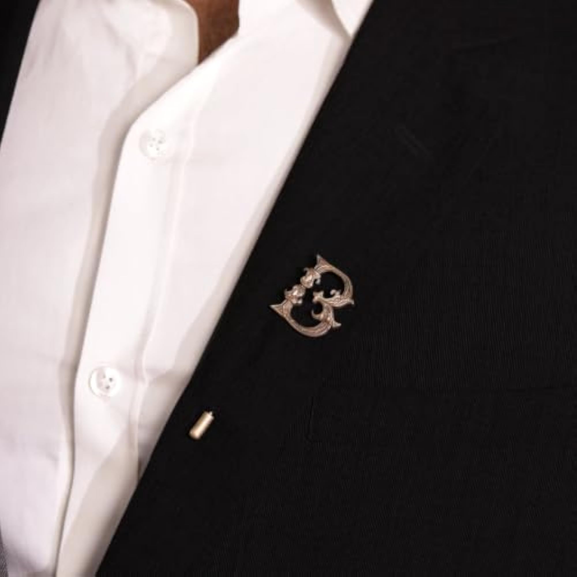 Antique Brass B Alphabet Cufflinks & Lapel Pin Combo Set