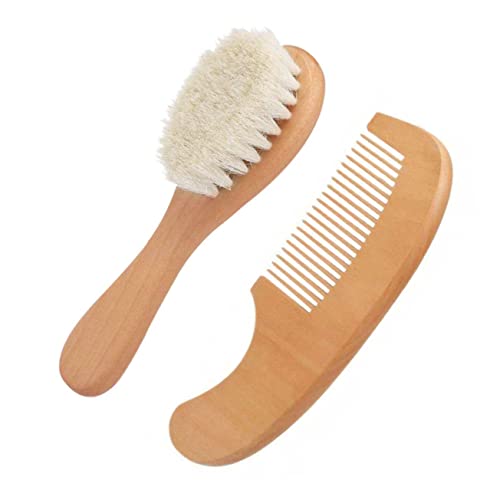 Housoutil Juego De Cepillo Y Peine Para Baño De Bebé 2 En 1 Mango De Madera Suave Para El Cuero Cabelludo Para Un Fácil Manejo Del Cabello