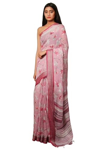 Sari indien en lin imprimé 19411 : vêtement traditionnel élégant