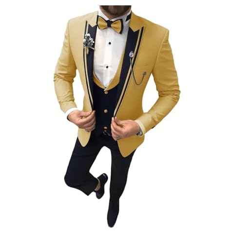 SHUZHXLZANGY Men's Gold Suit Men Tuxedo Suit Set 3 Piece Slim Fit Tuxedo for Men Slim Fit Prom Suits XS Cover