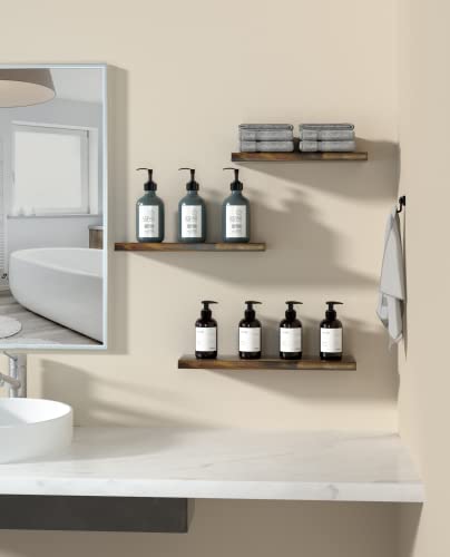 Astarth Floating Shelves-Wall Shelves Set Of 3, Rustic Wood Storage Shelf-Invisible Brackets, 17'' Wall Mounted Shelves-Ideal For Bedroom, Living Room, Bathroom, Kitchen, Office Decor, Easy Assembly #TOP3