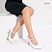 IDIFU White Heels Closed Toe Mary Jane High Heels Pumps for Women Comfortable Stiletto Ankle Strap Round Toe Dress Shoes Wedding Bridal Prom Work Bride Bridesmaid Fashion Pumps Shoes(White Pu, 8.5)