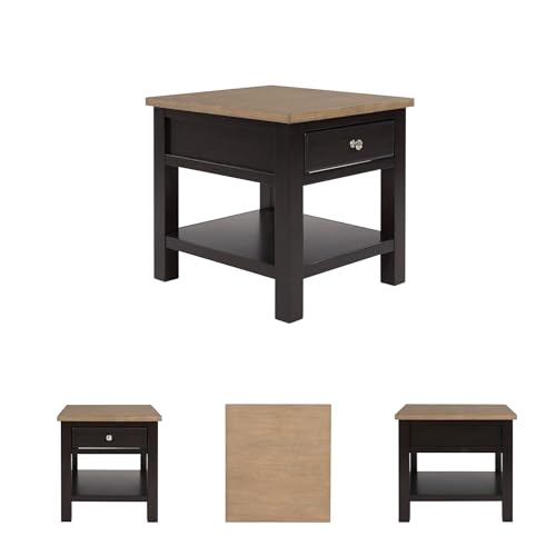Image of Signature Design by Ashley Drazmine Casual End Table with 1 Lower Shelf, Light Brown & Black
