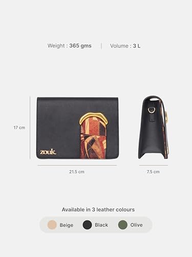 Image of ZOUK Women's Jharokha Vegan Leather Sling Bag | Dual Magnetic Flap | Crossbody Bag | Adjustable Strap