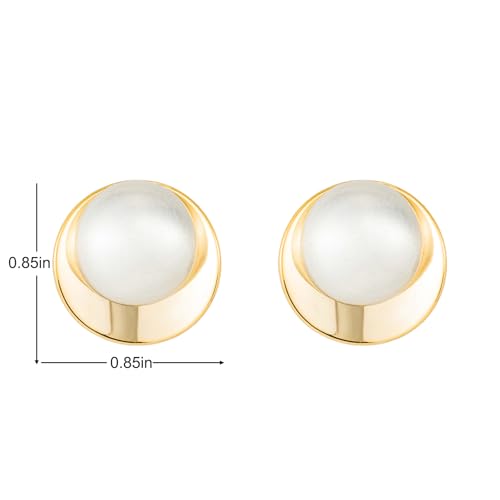 Geometric Chunky Stud Earrings for Women,Thick Brashed Matte Brass Metal Lightweight Dainty Trendy Statement Two-Tone Jewelry Earrings4