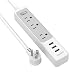 Flat Plug Power Strip with USB, TESSAN Slim Desktop Charging Station with 3 USB Charger 3 Electrical Outlet, 5 ft Extension Cord Mountable Small Multi Plug Outlet Strip for Cruise Ship Indoor Use