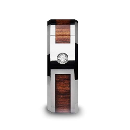 Thorsten Kahuna | Tungsten Rings For Men | Tungsten | Comfort Fit | Wedding Ring Band With Koa Wood Inlay Single Diamond Setting And Polished Beveled Edges - 8Mm Size 12.0 #TOP1