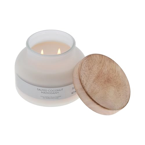Salted Coconut Mahogany Scented 2-Wick Frosted Jar Candle, 18oz
