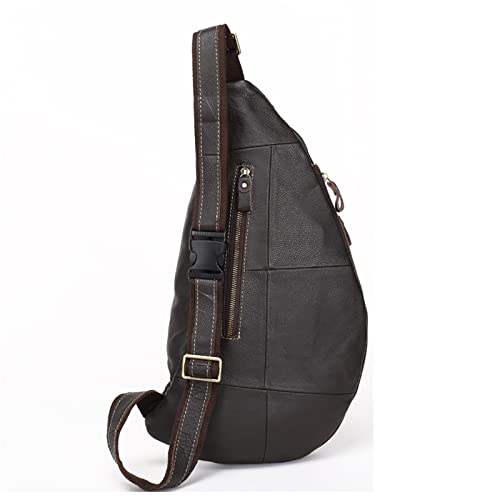 Men's Chest Bag Men's Leather Shoulder Bags Casual Messenger Bags Chest Bags for Travel Hiking Running(Coffee)4