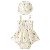 [AIEOE] ベビー ロンパース 女の子 夏 綿100 赤ちゃん オールインワン 帽子付 2点セット 柔らか 肌に優しい 通気性 花柄 かわいい 子供服 出産祝い 結婚式 誕生日 発表会 #03 73cm