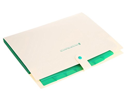Pocket File Organizer, iToolai Plastic Accordion File Folder Letter Size with Fastener,Beige/Green
