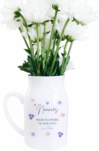 Image of Personalised Nan Flower Jug Vase, If Nannies Were Flowers I’d Pick You | Birthday Gift for Nan Nanny Grandma, Ceramic Vase 12.5cm High, Christmas Keepsake from Grandchildren