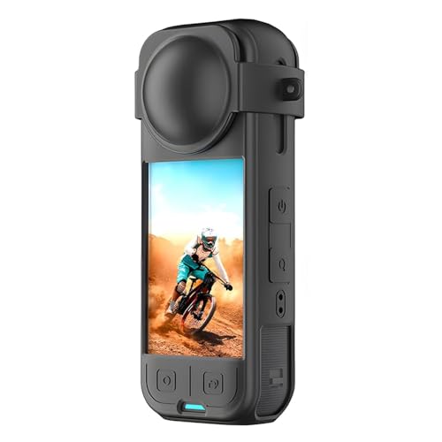 Image of Action Pro Silicone Protective Case Cover with Lens Cap Compatible with Insta360 X5 Action Camera | Shockproof, Scratch Resistant (Black)