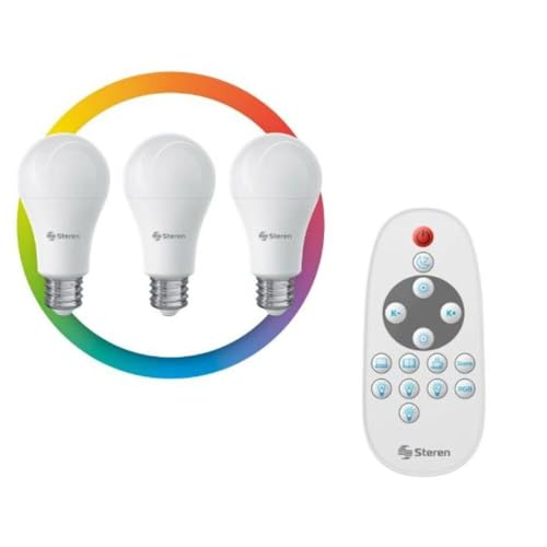 La mejor comparación de Foco Inteligente Steren - los preferidos. 43 3 focos LED Wi-Fi RGB-W con control remoto