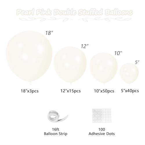 Image of 108Pcs Double Stuffed White Pearl Balloon Garland Arch Kit