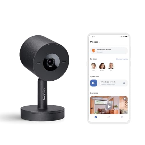NETATMO Cámara Inteligente para Interiores Advance - Reconocimiento Facial Optimizado por IA, Audio Bidireccional, Ángulo de visión Amplio de 130°, HDR 2K, 30 fps, Zoom X16, 2X SD - Negro
