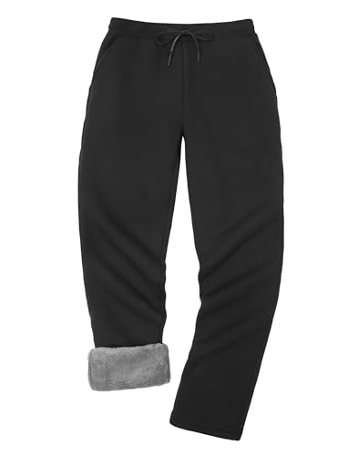 Listado de Ropa de Deportes de invierno para Hombre los mejores 5. 42 Pioneer Camp - Pantalones deportivos con forro Sherpa para hombre, de forro polar, cálidos para invierno, pantalones térmicos pesados para atletismo, para correr, Negro-1, Small