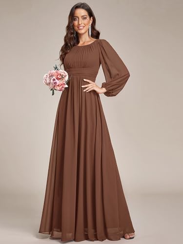 Image of Ever-Pretty Women's Crewneck Long Lantern Sleeves Floor Length A-Line Pleated Chiffon Formal Dress 0106B