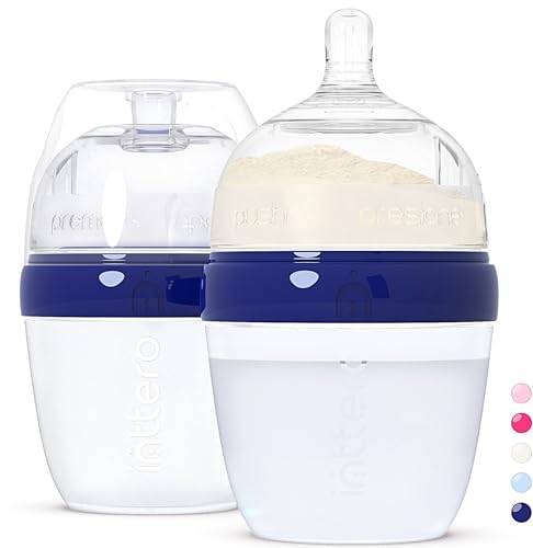 Image of INTTERO Anti-Colic Formula Making Dispenser Baby Bottles, 6oz with Flow 1 Nipples, 2pk, Modern Blue — Baby Essential Biberones PopYummy Mixie