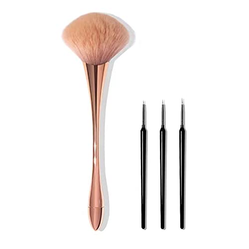 Acrylic Nail Brush Set, Practical Kit for Nail Art, Long Handle Nail Dust Brush + 3PCS Nail Art Liner Brush, Rosegold