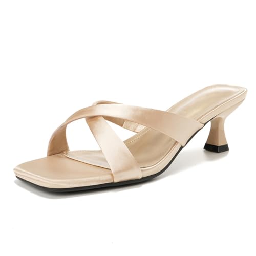 Kitten Heel Mules for Women Slip On Strappy Slippers