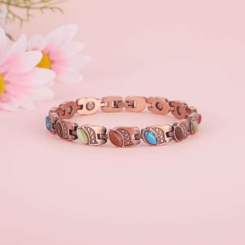 Image of Copper Bracelet for Women 99.9% Pure Copper Crystal Bracelets Link Chain Charm Jewelry Present 3500 Gauss with Adjustment Tool