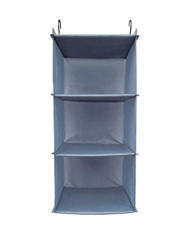 BrilliantJo Organizador para Armario, Estantería Colgante Plegable, Organizador Colgante de Tela para Ropa, 3 Niveles y 2 Ganchos, Gris Azul (30X30X60CM) Cover