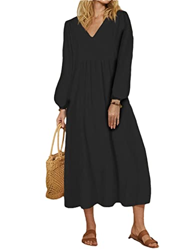 Robe ample femme coton lin col en V grand confort taille XXL pour silhouette ronde
