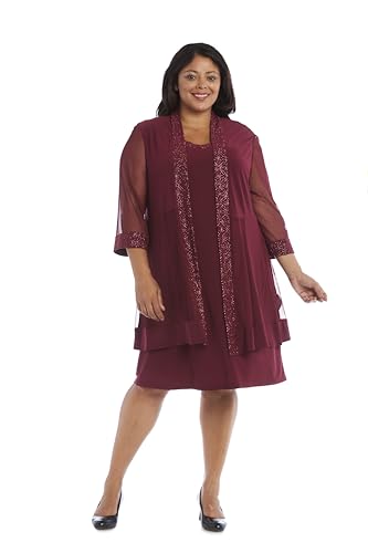 Image of R&M Richards Women's 2-Piece Jacket Dress Set | Knee Length Sheath W / 3 /4 Sleeve Jacket | Mother of the Bride Cocktail Party