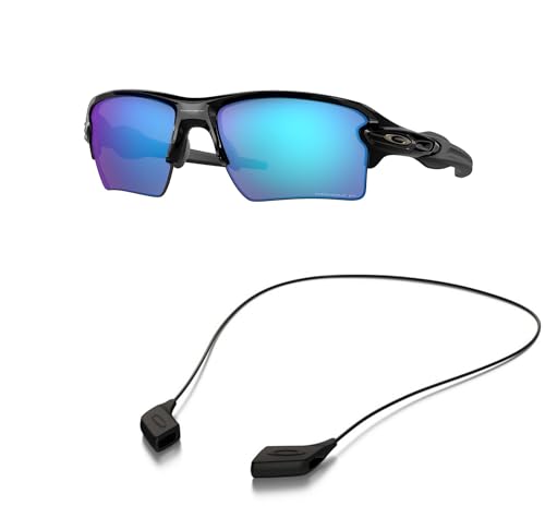 Oakley OO9188 Sunglasses Bundle: OO 9188 FLAK 2.0 XL 9188F7 Polished Black and Large Black leash Accessory kit2