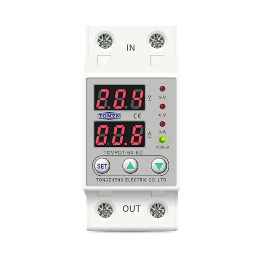 IFFSUEVL Pantalla LED Dual, Dispositivo de protección de Corriente contra sobretensión Ajustable con Carril DIN, relé Protector de 230V TOVPD1-63-EC(40A)