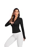 LALA BIRDS Women's Workout Zip Up Jacket, Cropped Running Athletic Jackets Slim Fit Gym Long Sleeve Tops with Thumb Holes (US, Alpha, X-Large, Regular, Regular, Black)