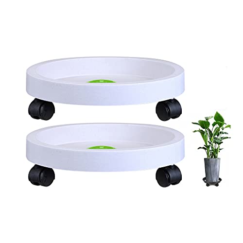 WUHUAROU Juego de 2 soportes para macetas con ruedas, para interiores y exteriores, color blanco, 25 cm Cover