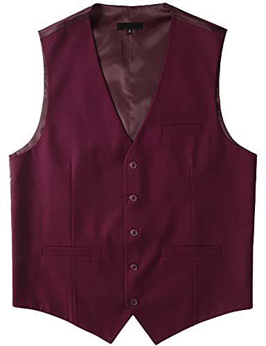 Zeroyaa Men's Hipster Urban Design 3 Pockets Business Formal Dress Vest For Suit Tuxedo Zlsv16 Wine Red Medium #TOP4