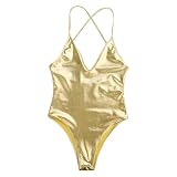 Seksowna Bielizna Dla Kobiet Deep V One Piece Thong Bodycon, Złoto, M