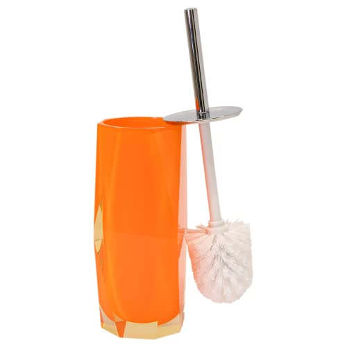 Faceted Toilet Brush, Durable Resin, Discreet Design, Stainless Steel Handle, for Stylish Bathroom Decor, Orange, 4x16, Sold Individually