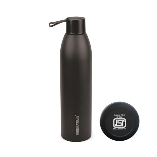 Image of SignoraWare Laguna Vacuum ISI Certified Stainless Steel Bottle | Airtight & Leakproof | Retain Freshness For Hours | Ergonomic Design | Ideal for School, Office, Gym Or Outdoors (700ml | Black)