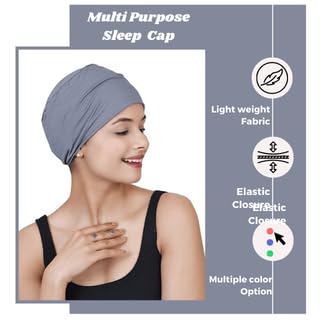 Image of The Headscarves Women Silky Soft Bamboo Viscose Sleep Cap for Hair Loss Chemo Headwear Skull Cap Free Size (Multicolor) (HS3 Multicolor)