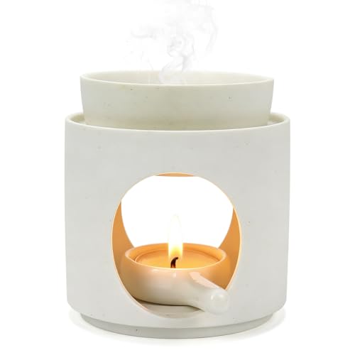 sudatong Duftlampe für Ätherische öle Duftlampe Teelicht Räucherstövchen Stövchen für ätherische Öle Duftöl und Duftwachs Keramik Aromalampe (Weiß)