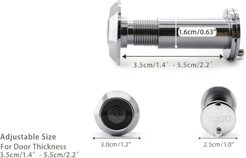 Image of TOGU TG2614YG-PH Brass UL Listed 220-degree Door Viewer with Heavy Duty Privacy Cover for 1-3 /8 inch to 2-1 /6 inch Doors, Polished Chrome Finish