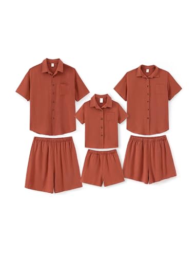 Image of PATPAT Family Matching Linen Outfits, Breathable Short Sleeve Summer Linen Outfits for Men, Women, and Kids