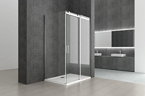Durovin Bathrooms L Shape Rectangular Frameless Shower Enclosure - Sliding Door - 8mm Safety Clear Glass (1450 x 750mm)