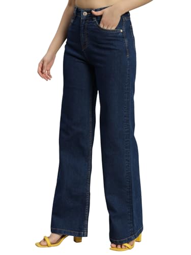 Image of Amazon Brand - INKAST Women High Rise Wide Leg Full Length Cotton Poly Lycra Jeans | Casual Denim Wear