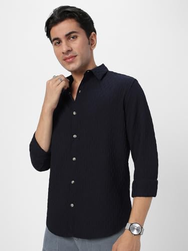 Image of Urbano Fashion Men's Cotton Full Sleeve Regular Fit Textured Shirt with Spread Collar