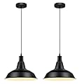 LOEHINLE Pendant Light Fixtures, 2Pcs Farmhouse Kitchen Island Lights Fixture, Industrial Hanging Pendant Lighting for Dining Room Bedroom, Black Metal Pendant Lamp, E26 Base, 12.2in