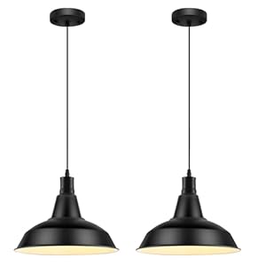 Pendant Light Fixtures, 2Pcs Farmhouse Kitchen Island Lights Fixture, Industrial Hanging Pendant Lighting for Dining Room Bedroom, Black Metal Pendant Lamp, E26 Base, 12.2in