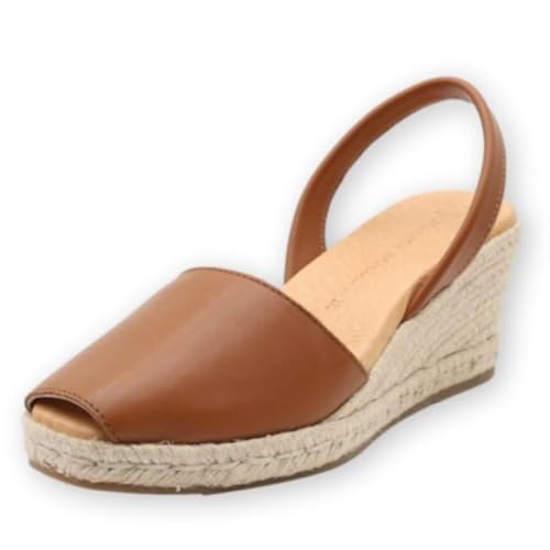 Image of Espadrilles Wedges for Women, Dressy Soft Leather Peep Toe Womens Espadrille Sandals, Comfortable Casual Summer Slip On