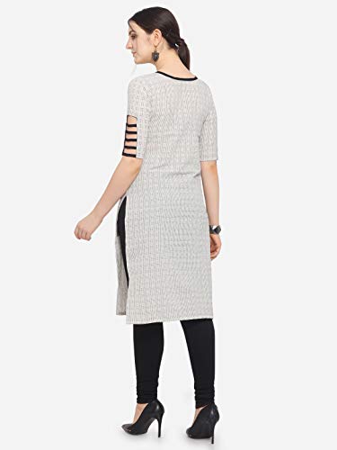 Image of EthnicJunction Women's Cotton Blend Colorblock Straight Kurta